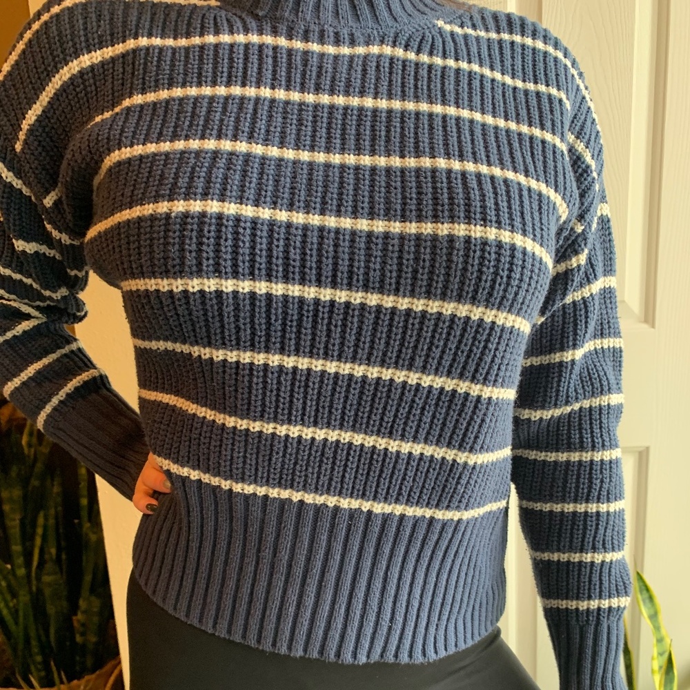 Blue and White Striped A.N.A. Sweater